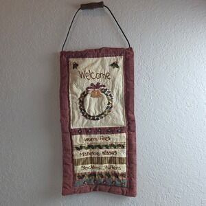 Vintage‎ Rustic Welcome Wall Hanging Quilt Christmas Holiday Farmhouse Simple